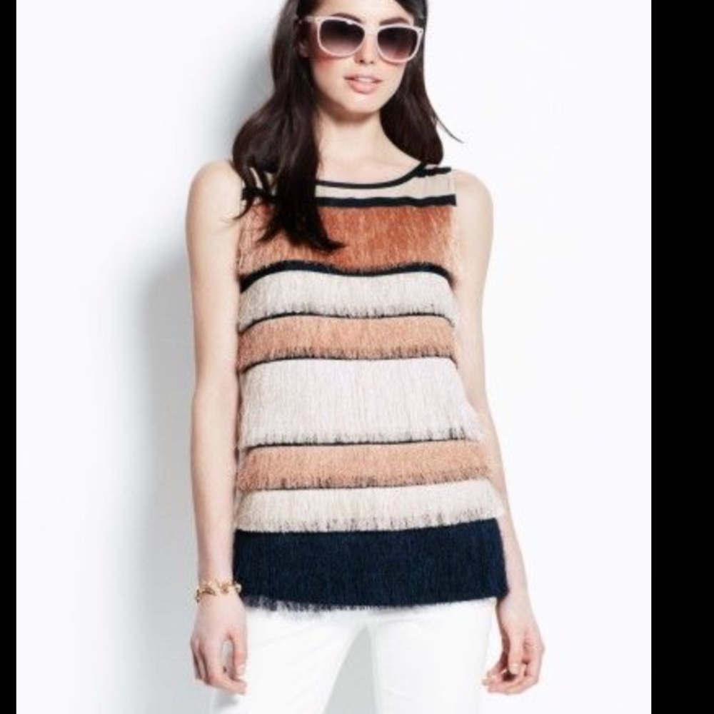 Ann Taylor striped fringed top